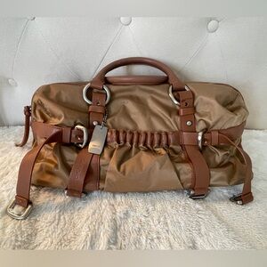 DKNY Tan Nylon/Faux Leather Top Handle Duffle Style Bag